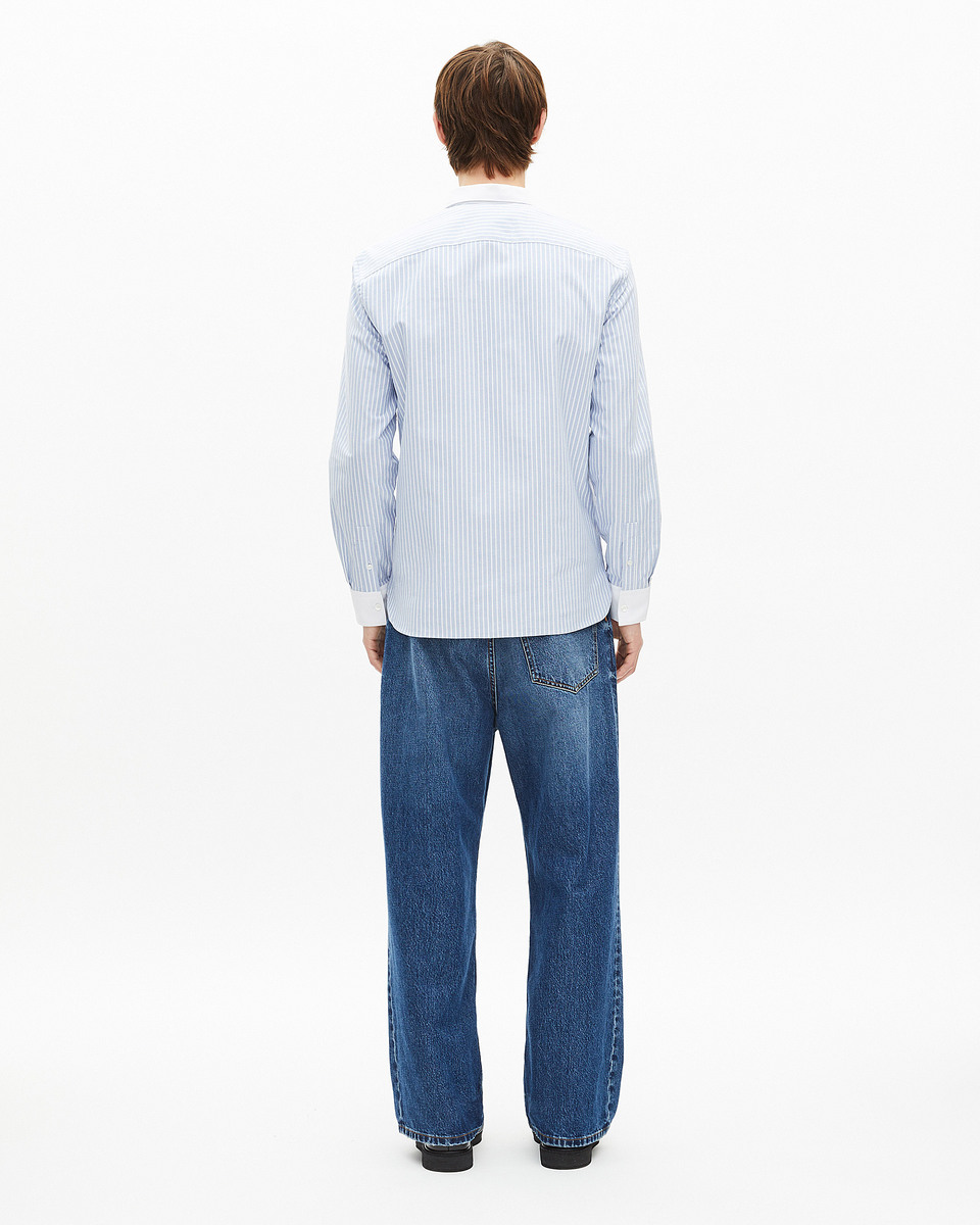Blue striped shirt with contrasting collar