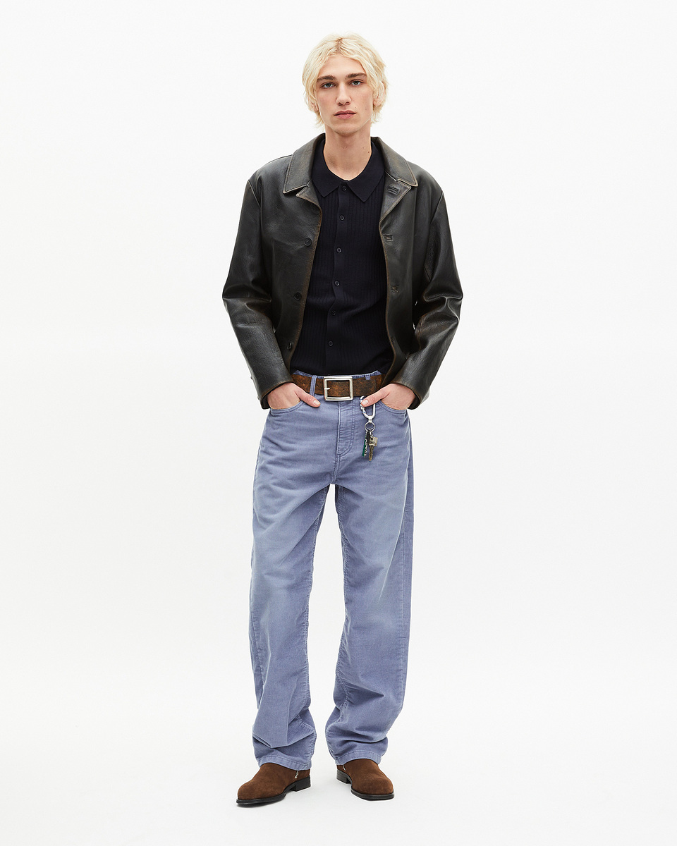 Blue corduroy straight-leg jeans