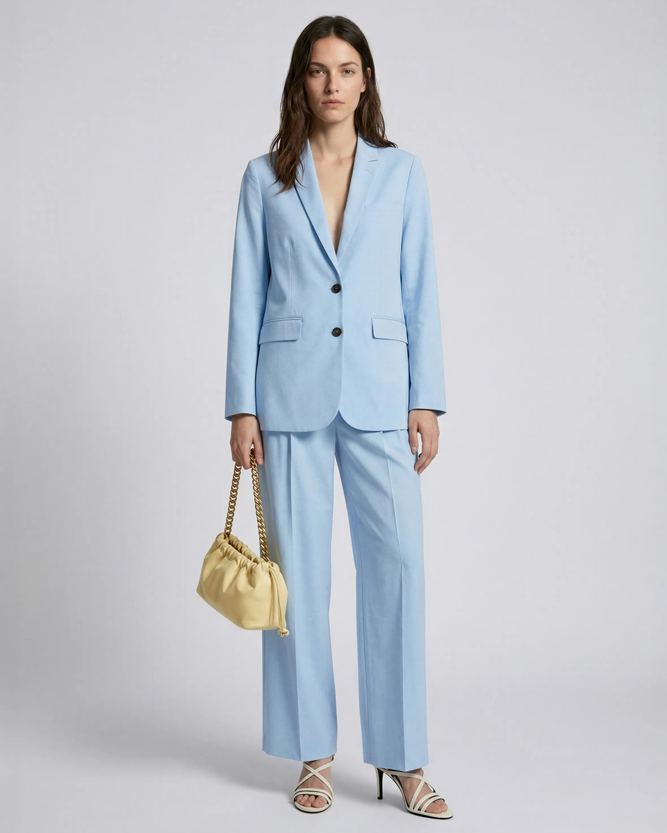 Pastel blue linen and cotton straight suit jacket