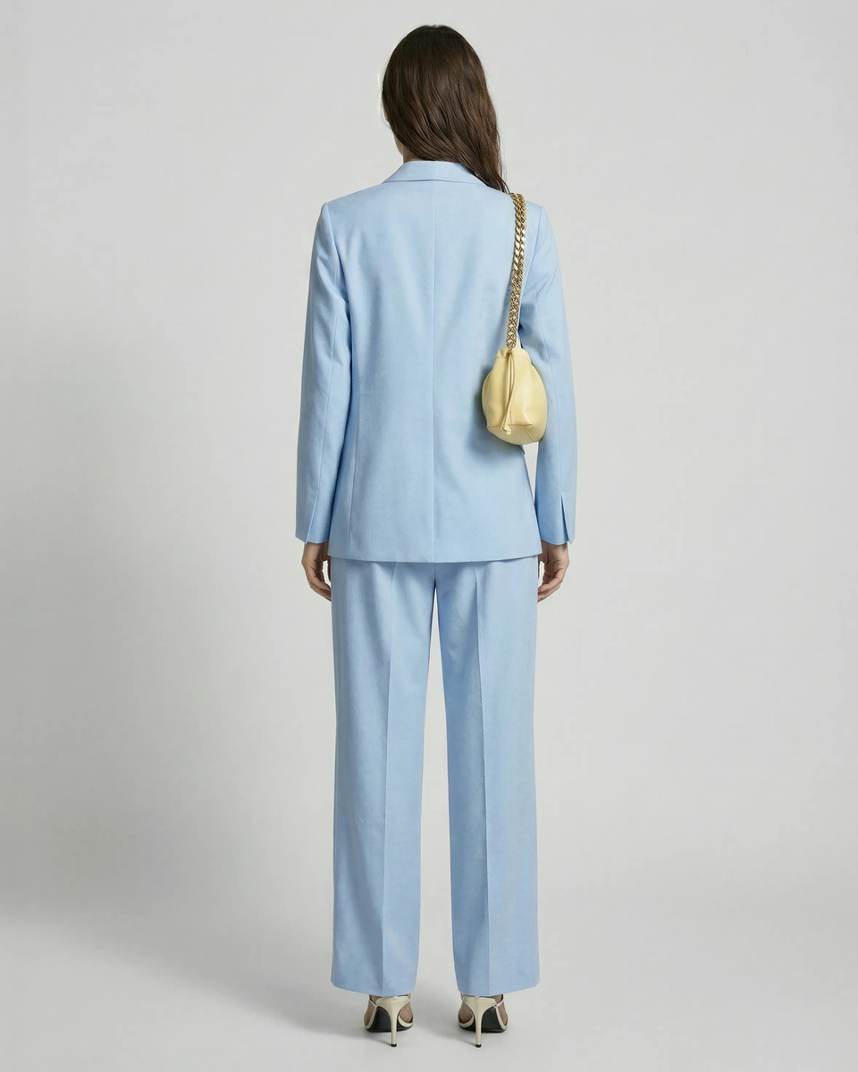 Pastel blue linen and cotton straight suit jacket