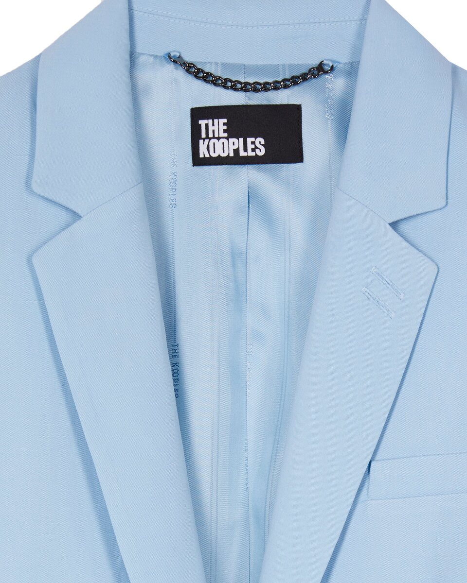 Pastel blue linen and cotton straight suit jacket