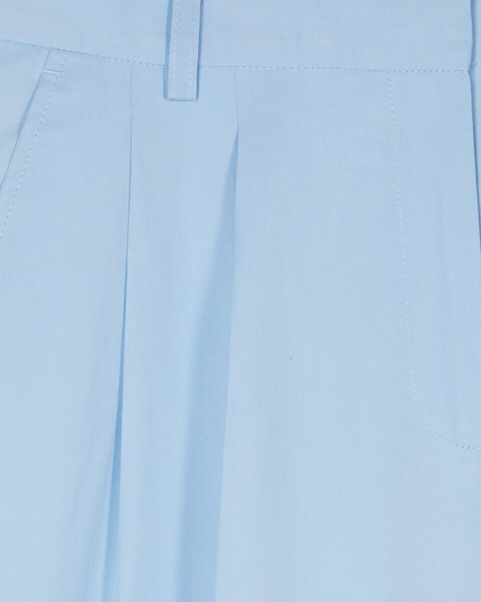 Wide-leg tailored pants in pastel blue linen and cotton