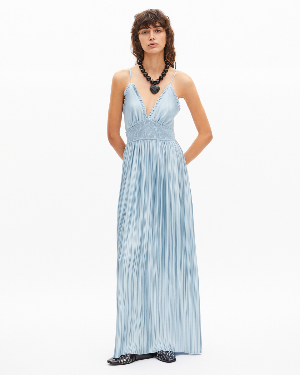 Blue pleated maxi dress