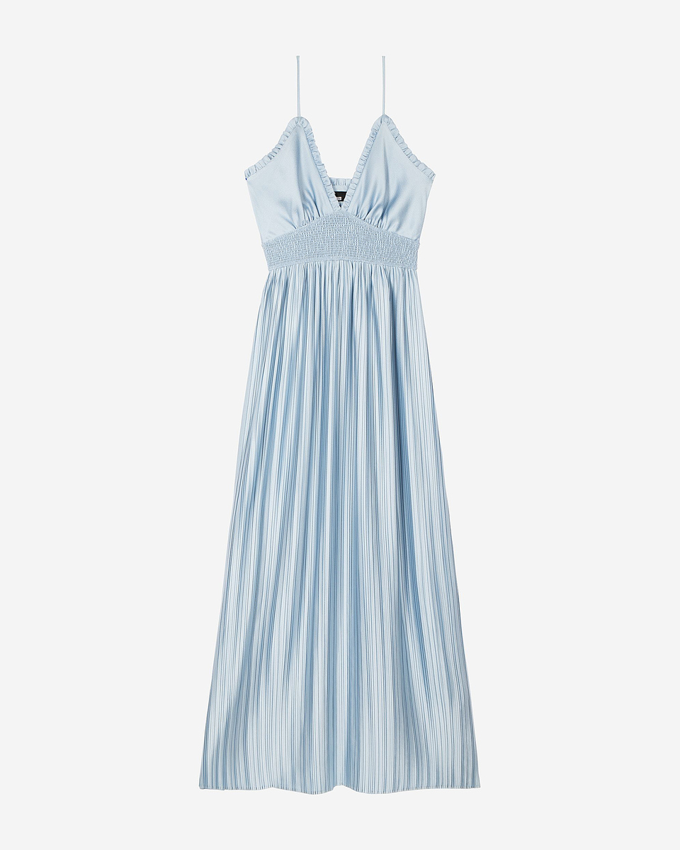 Blue pleated maxi dress