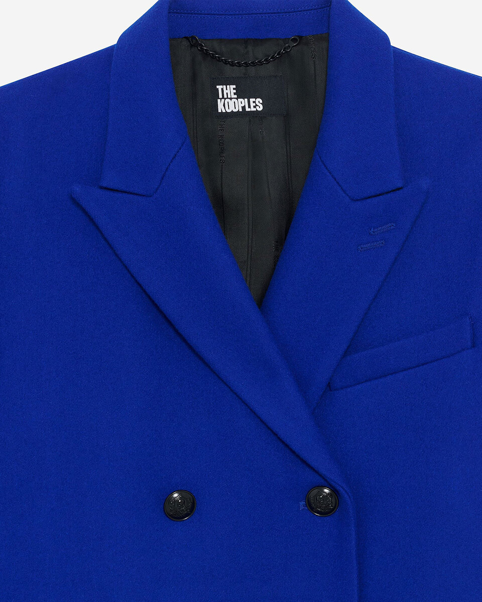 Long electric blue wool double-breasted coat