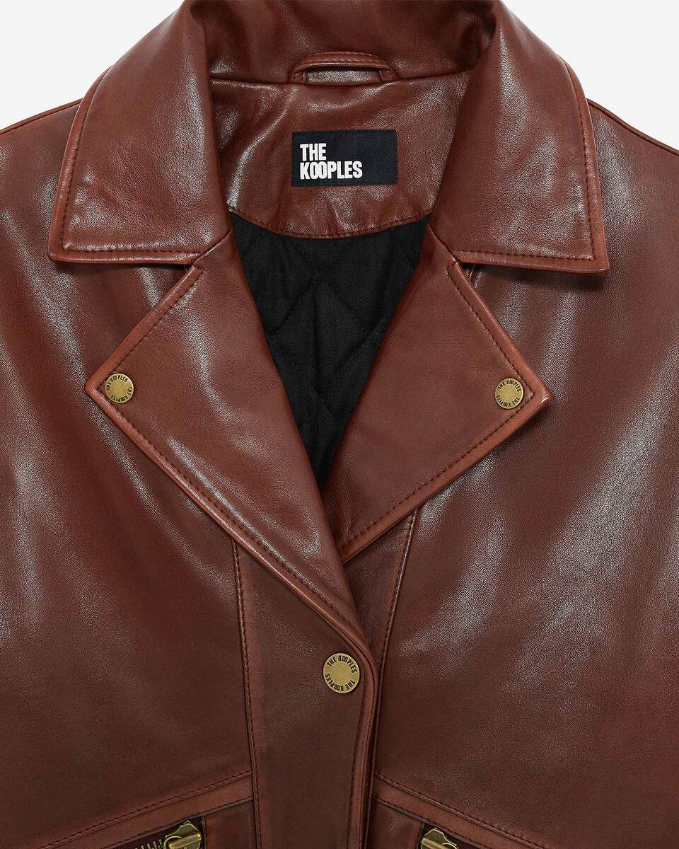 Loose-fitting brown leather jacket