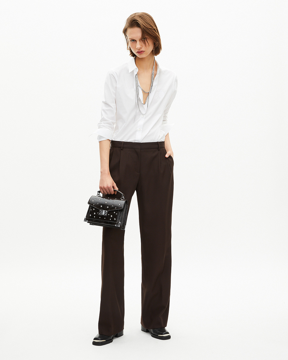 Brown wool blend wide-leg tailored pants