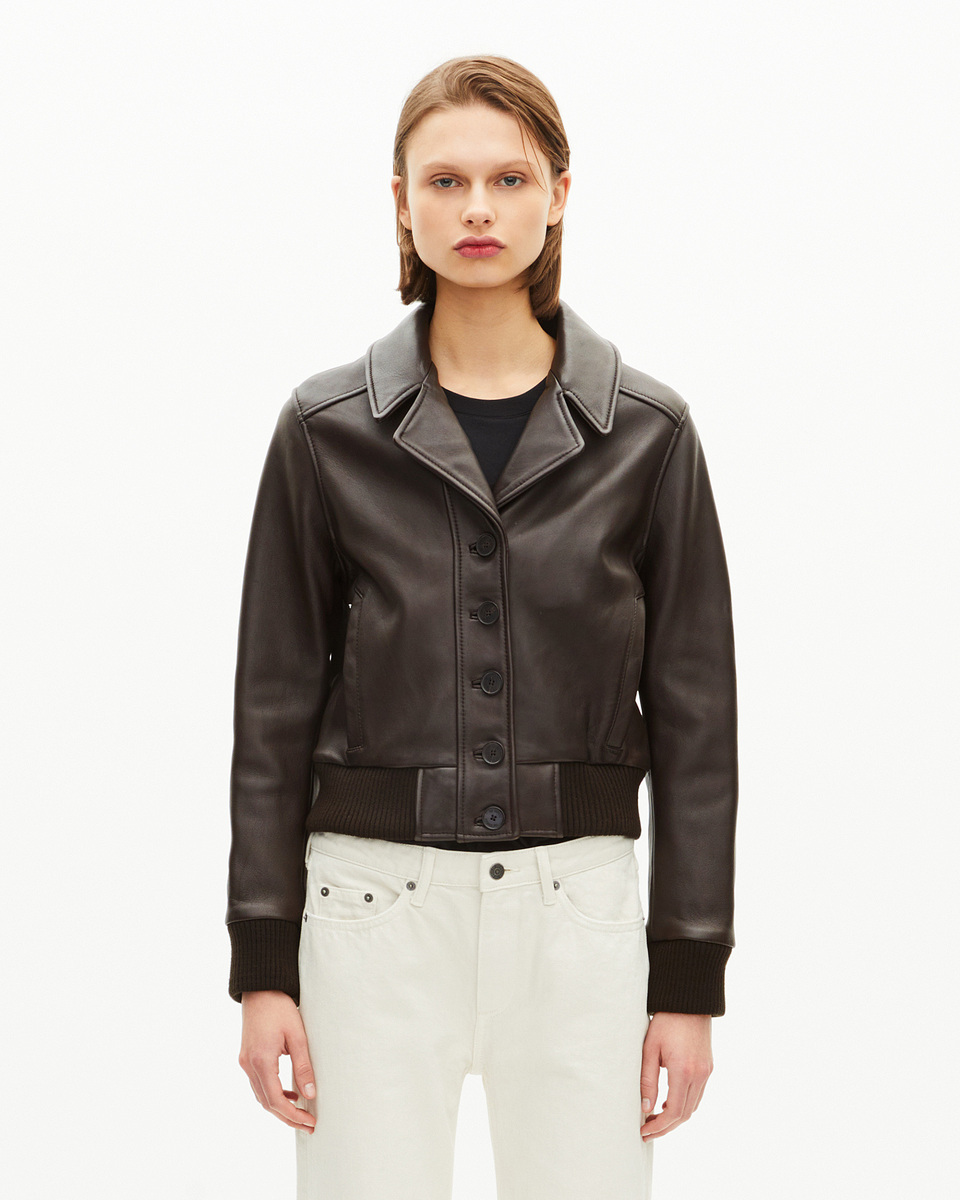 Short brown leather jacket