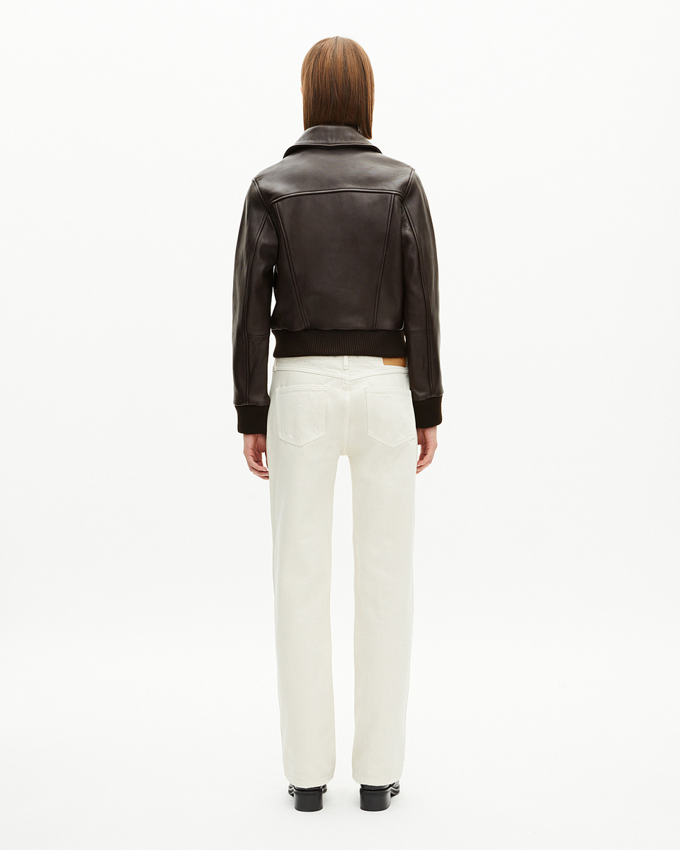 Short brown leather jacket