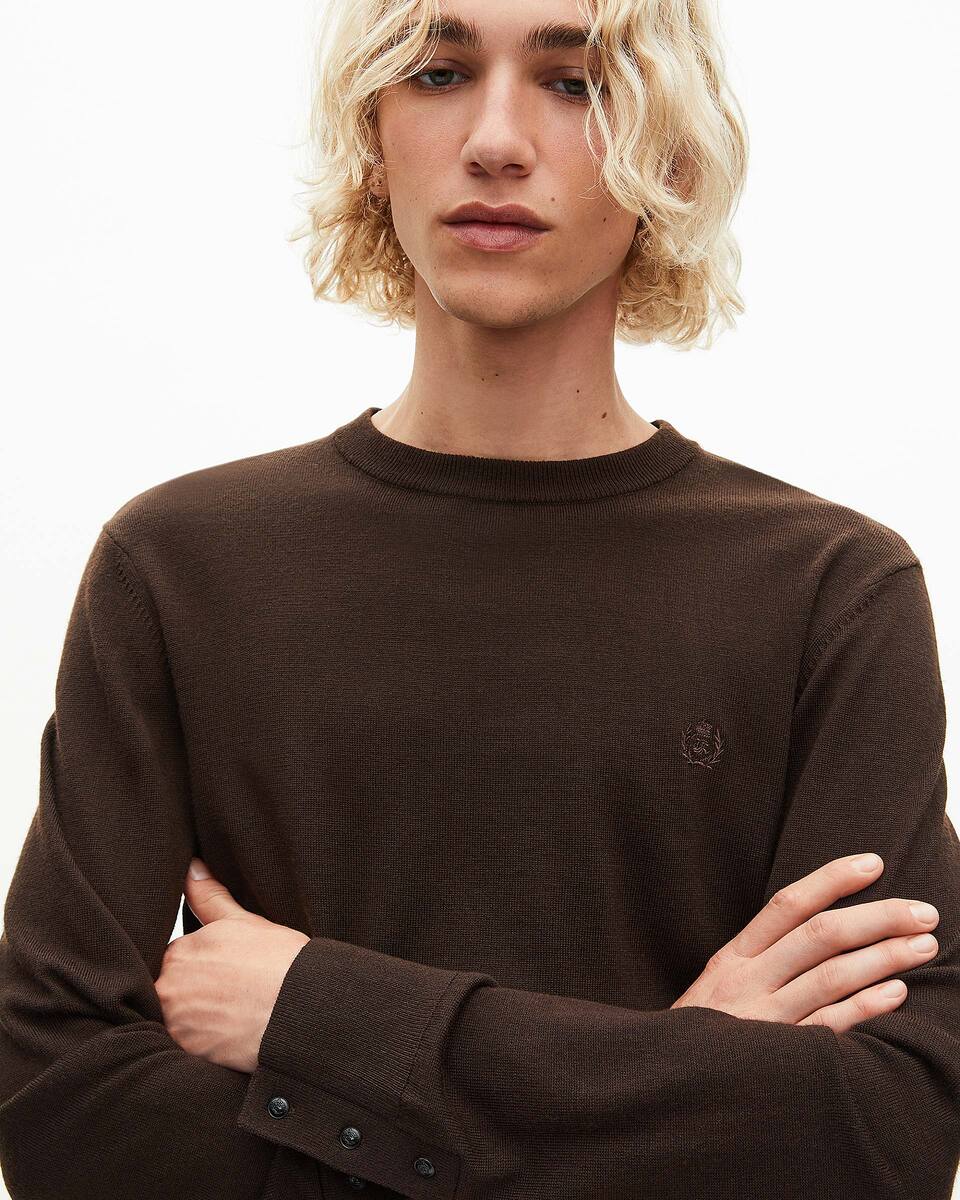 Brown merino wool round-neck sweater