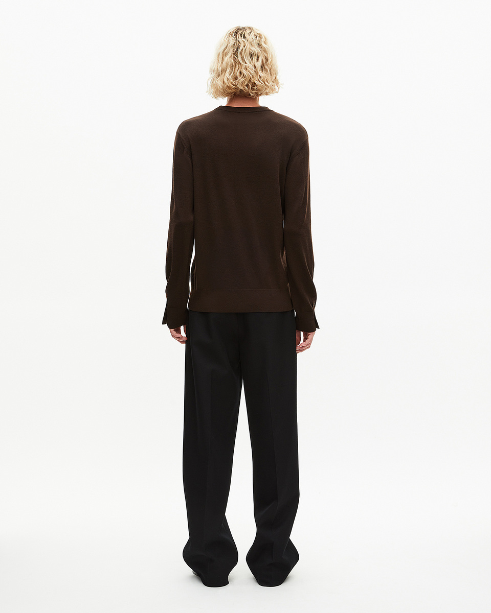 Brown merino wool round-neck sweater