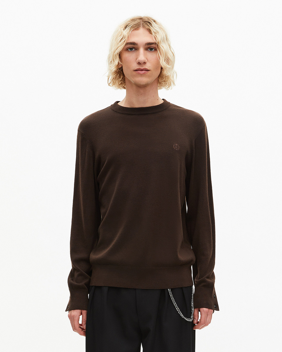 Brown merino wool round-neck sweater