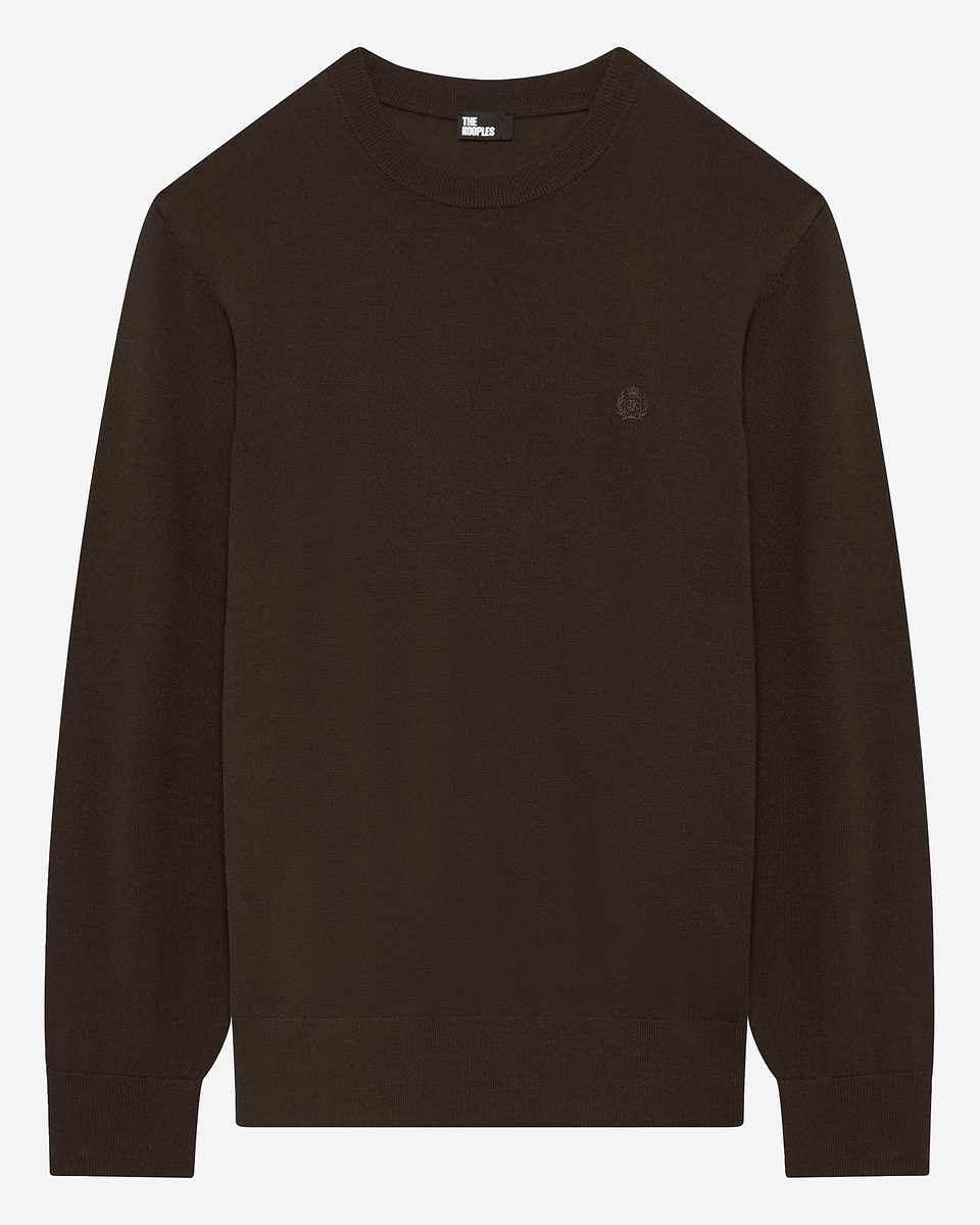 Brown merino wool round-neck sweater