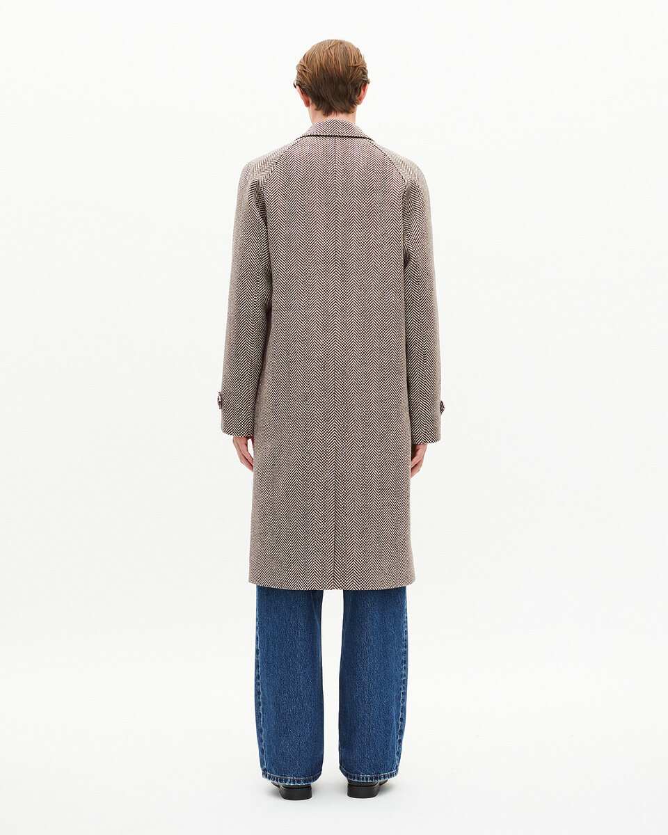 Long brown wool herringbone coat