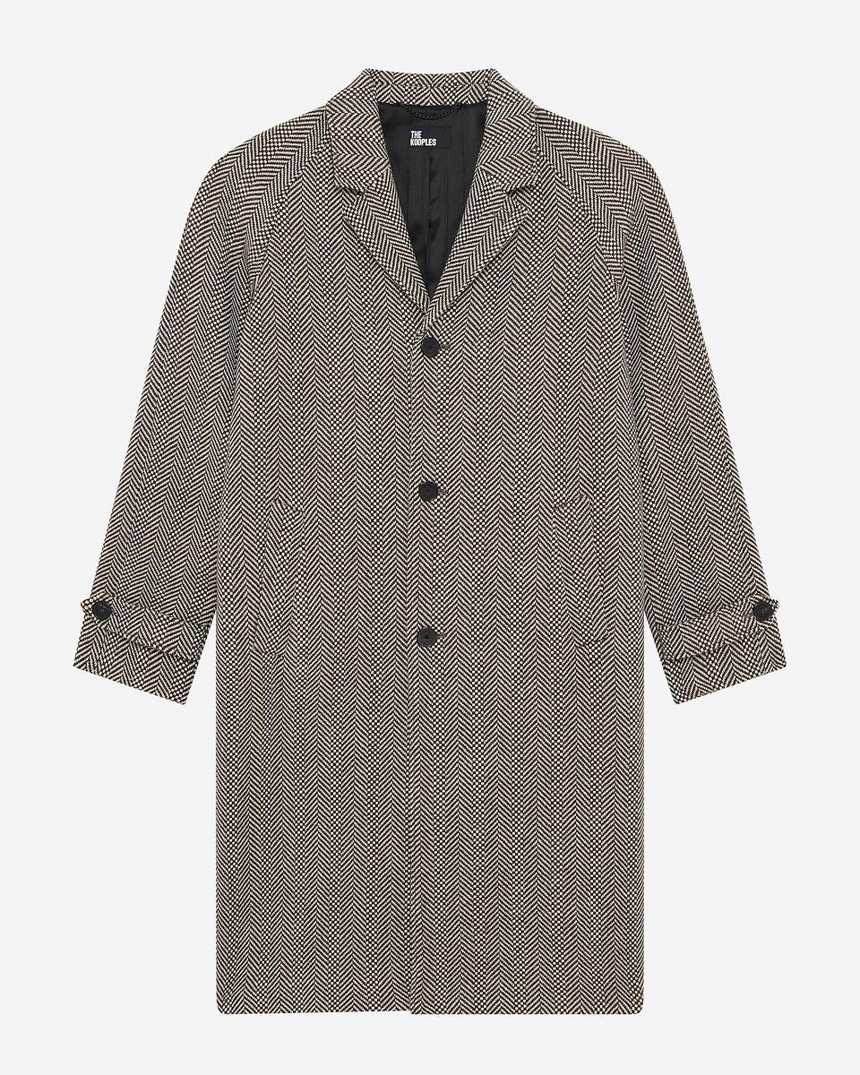 Long brown wool herringbone coat