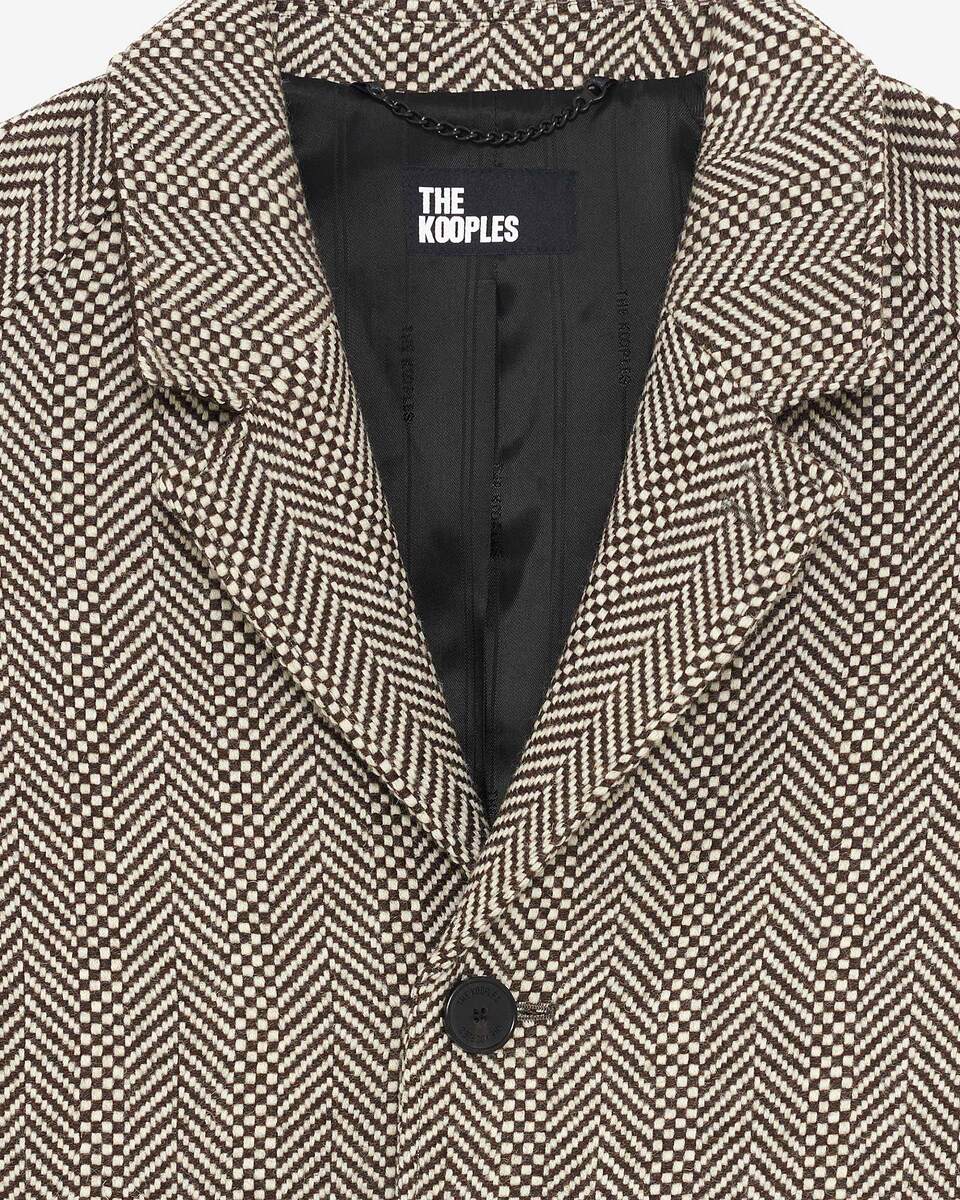Long brown wool herringbone coat