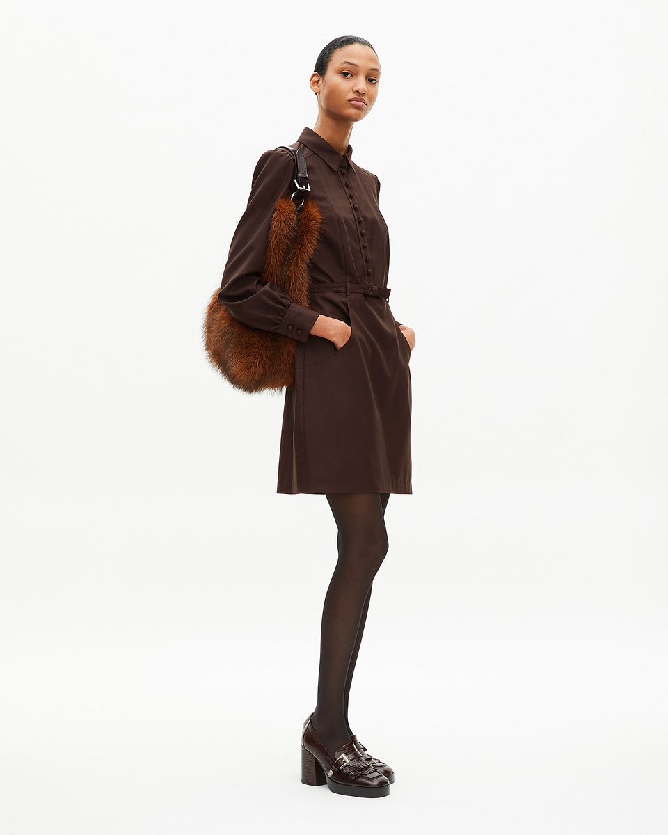 Short dress in brown wool