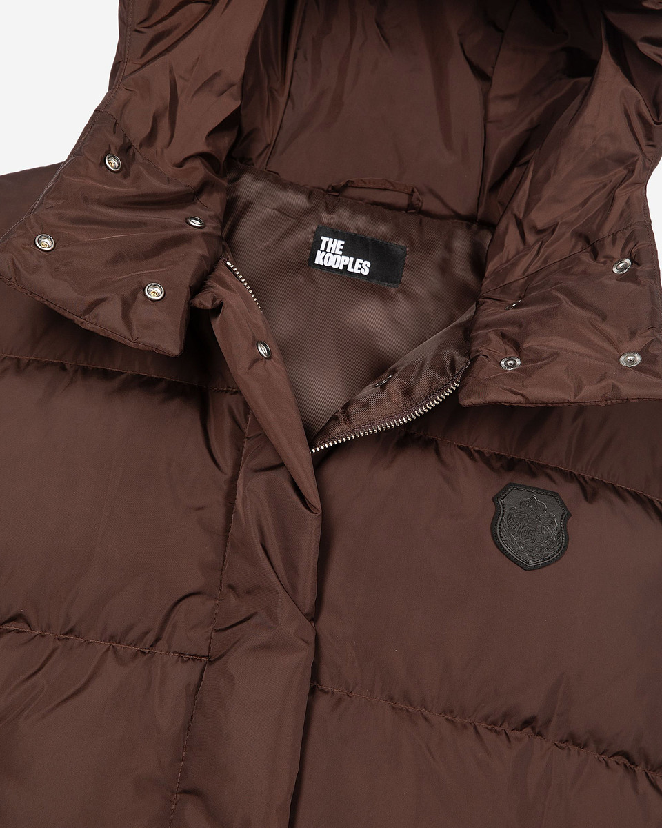 Brown down jacket with removable sleeves
