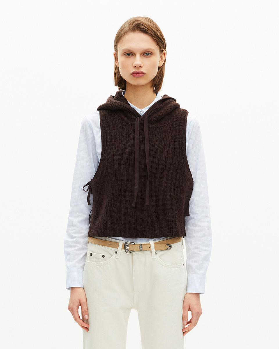 Brown wool and cotton sleeveless sweater