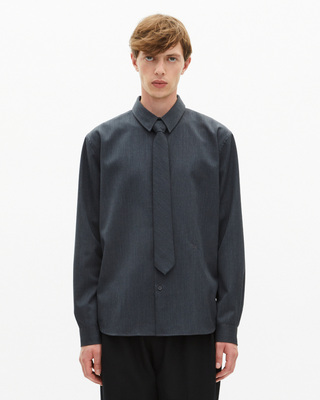 Dark gray wool blend shirt with tie