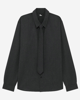 Dark gray wool blend shirt with tie