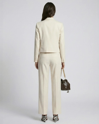 Wide-leg pants in beige linen and cotton