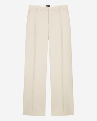 Wide-leg pants in beige linen and cotton