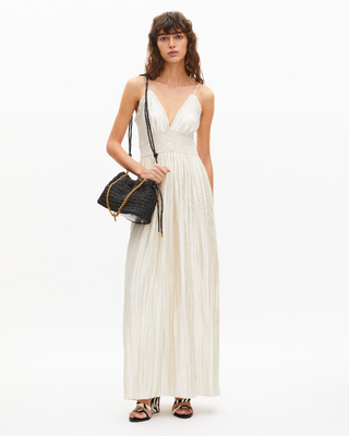 Off-white pleated maxi dress