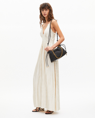 Off-white pleated maxi dress