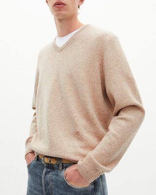 Beige cashmere V-neck sweater