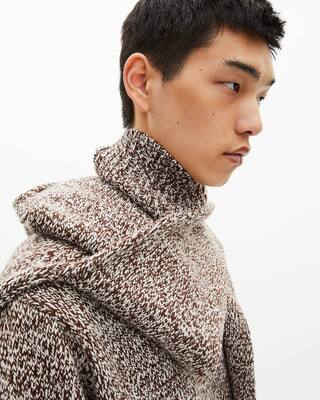 Beige and white turtleneck sweater