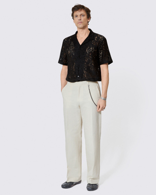 Beige wide-leg chain pants