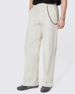 Beige wide-leg chain pants