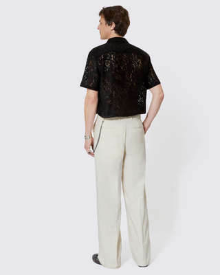 Beige wide-leg chain pants