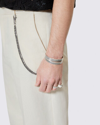 Beige wide-leg chain pants