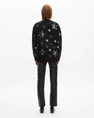 Black sequin star pattern wool cardigan