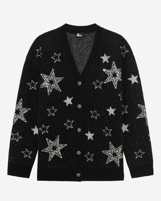 Black sequin star pattern wool cardigan