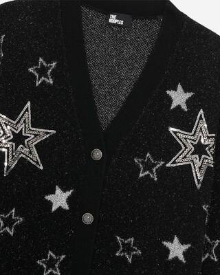Black sequin star pattern wool cardigan