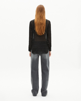 Black silk ruffled shirt