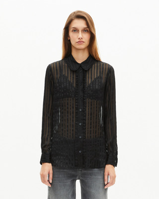 Black silk ruffled shirt