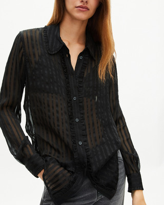 Black silk ruffled shirt
