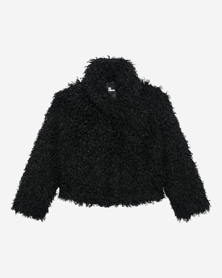Short black fur-effect coat