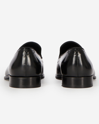 Black shiny leather loafers