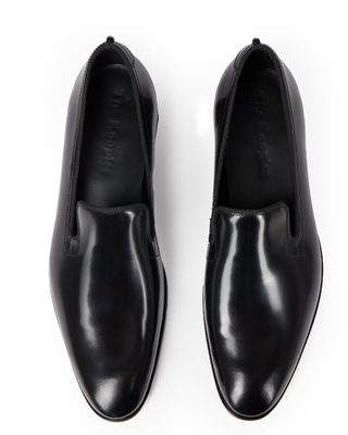 Black shiny leather loafers