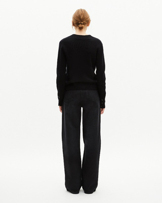 Black merino wool V-neck sweater