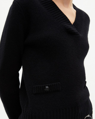 Black merino wool V-neck sweater