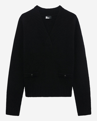 Black merino wool V-neck sweater