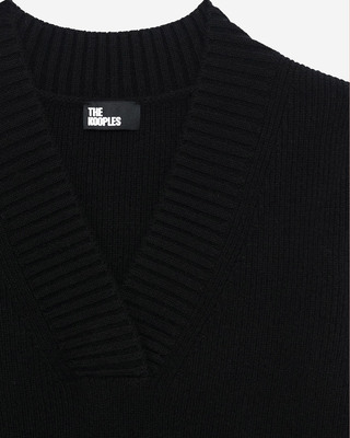 Black merino wool V-neck sweater
