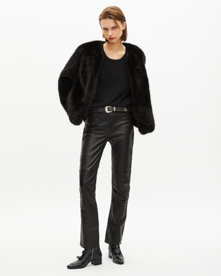 Black fur-effect short coat