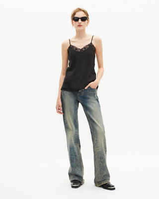 Silk camisole with black lace